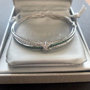 Peoples Jewellers 925 Silver Bangle with Emerald and Clear Stones